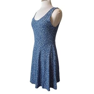 Boho Blue Floral Scoop Back Tank Stretch Dress Women's S Cottagecore Summer Cozy